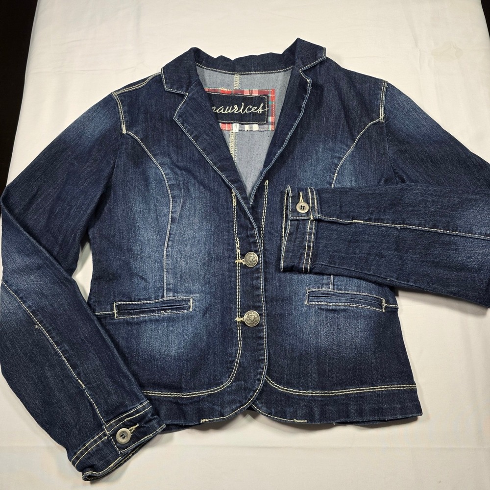 Maurices Denim Blazer Jacket Women's Large Western Coastal Quiet Luxury Stretch